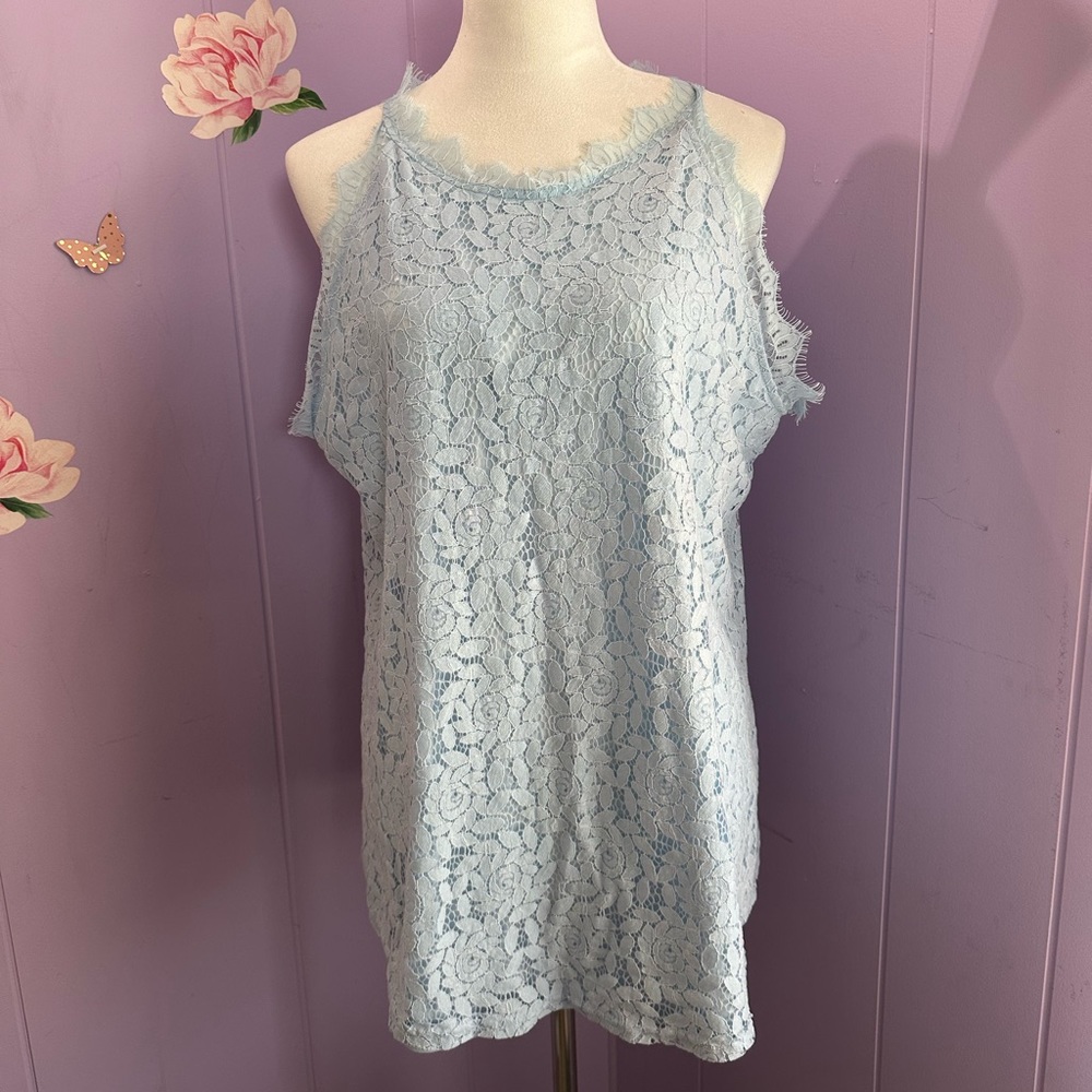 Berry You Women’s Sleeveless Lace Lined Keyhole Closure Ivory shirt 2Xl